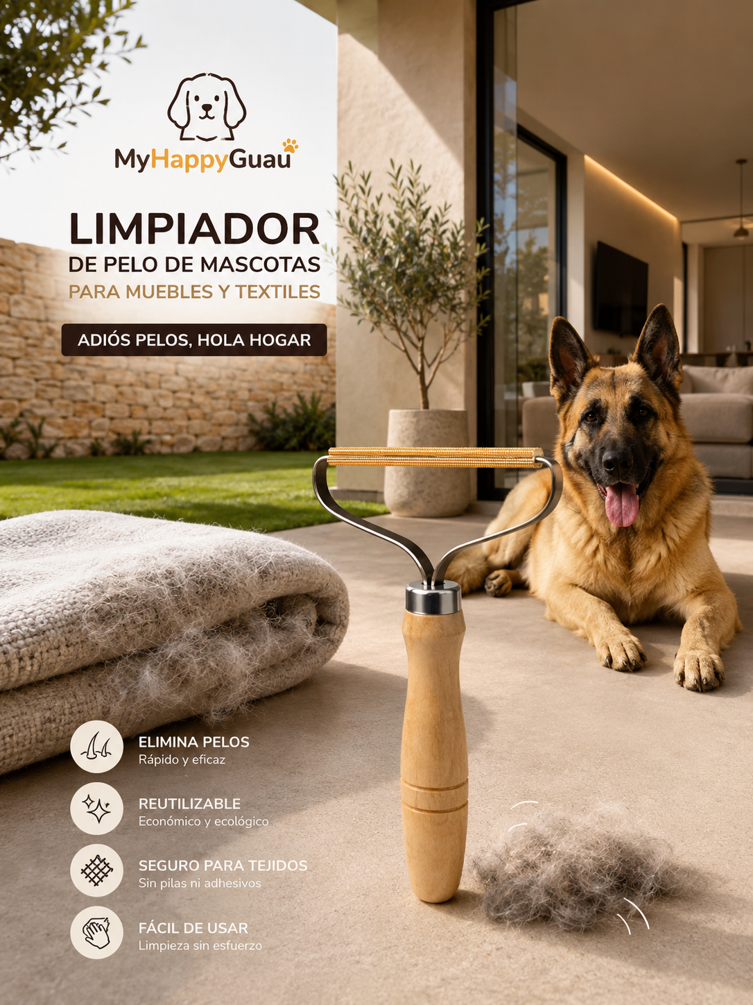 Limpiador de pelo de mascotas para muebles y textiles