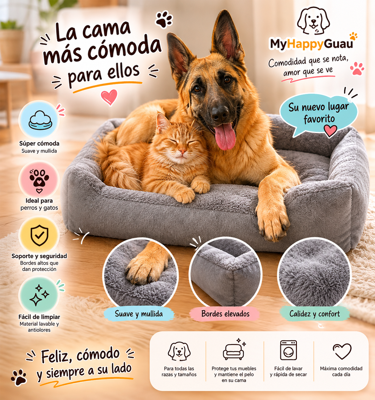 Cama para mascotas, gatos y perros
